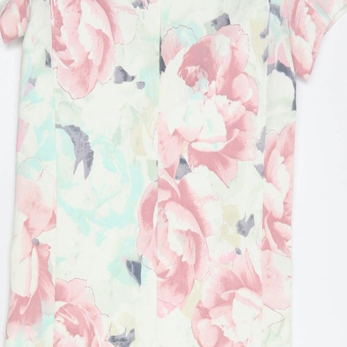 Marks and Spencer Womens White Floral Polyester Pencil Dress  Size 6  Boat Neck Zip