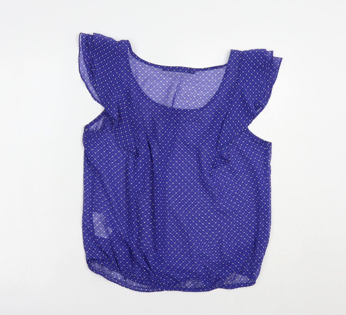 Zara Womens Blue Geometric Polyester Basic Blouse Size L Scoop Neck
