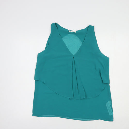 Zara Womens Green  Polyester Basic Blouse Size L V-Neck