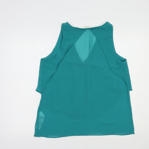 Zara Womens Green  Polyester Basic Blouse Size L V-Neck