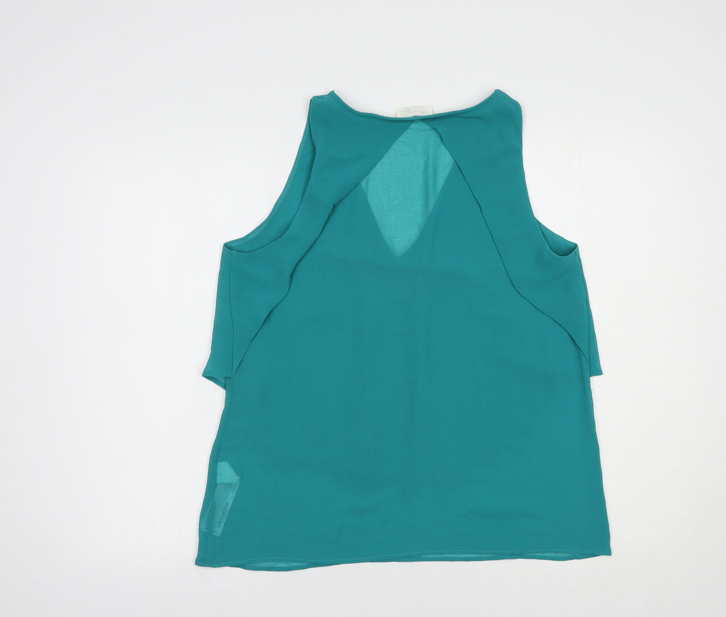 Zara Womens Green  Polyester Basic Blouse Size L V-Neck