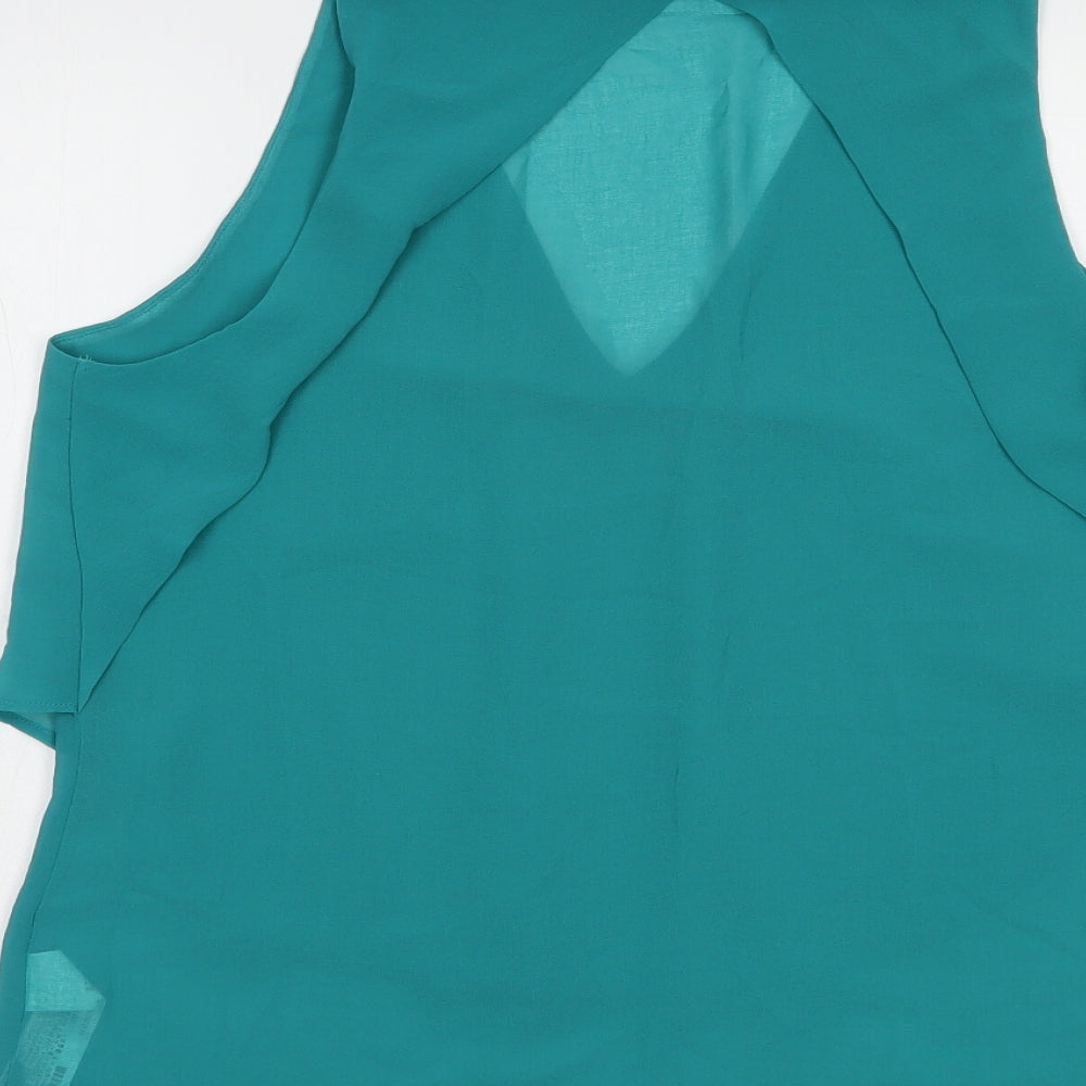 Zara Womens Green  Polyester Basic Blouse Size L V-Neck