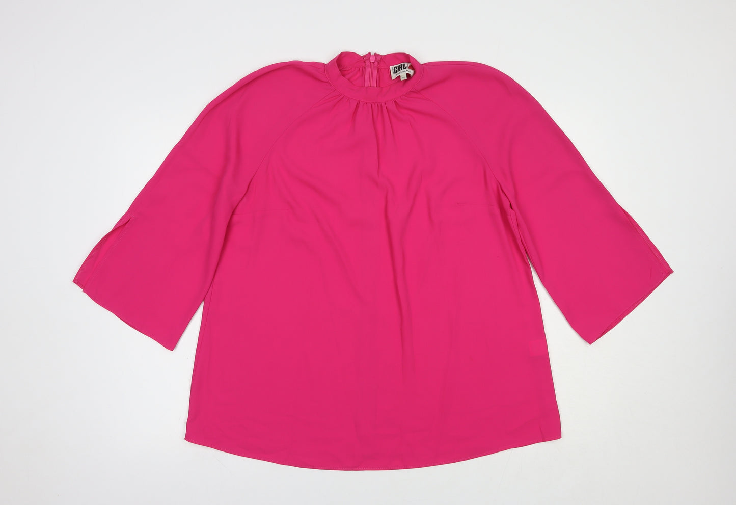 River Island Womens Pink  Polyester Basic Blouse Size 14 Mock Neck