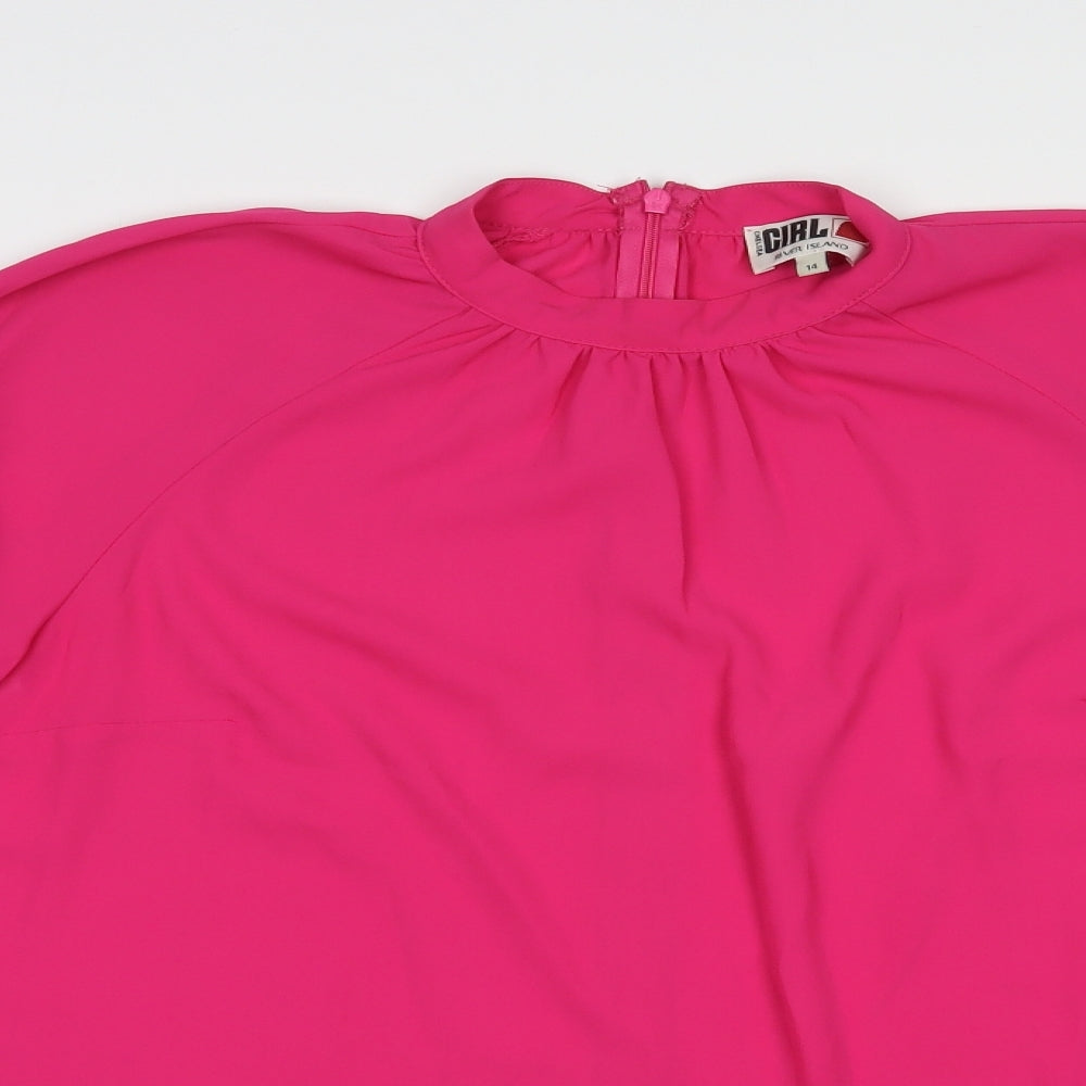 River Island Womens Pink  Polyester Basic Blouse Size 14 Mock Neck