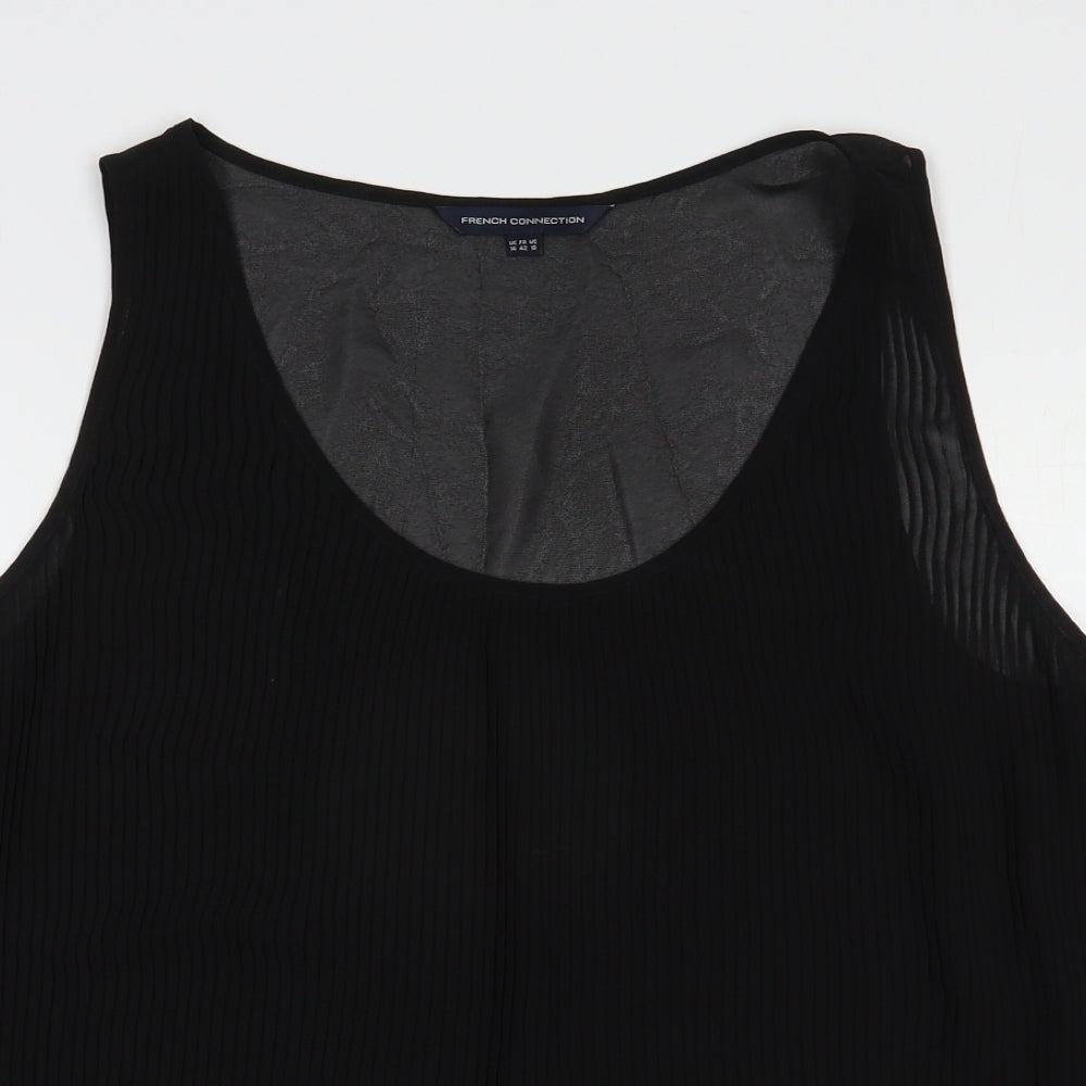 French Connection Womens Black  Polyester Basic Blouse Size 14 Scoop Neck