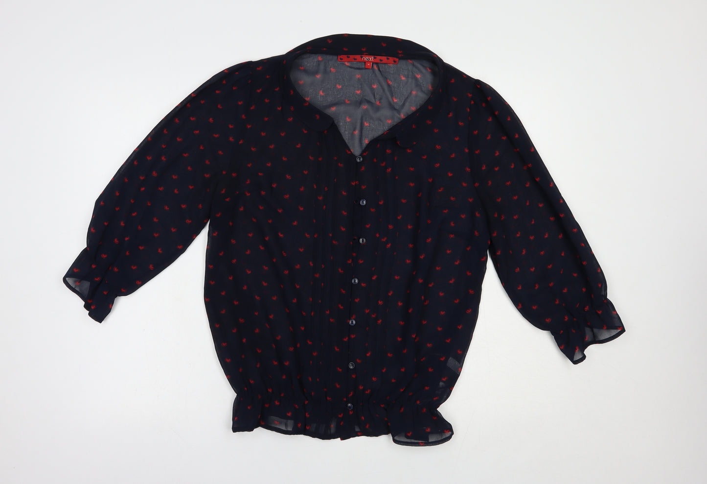NEXT Womens Blue Geometric Polyester Basic Blouse Size 14 Collared - Heart Print