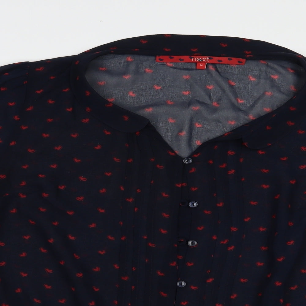 NEXT Womens Blue Geometric Polyester Basic Blouse Size 14 Collared - Heart Print