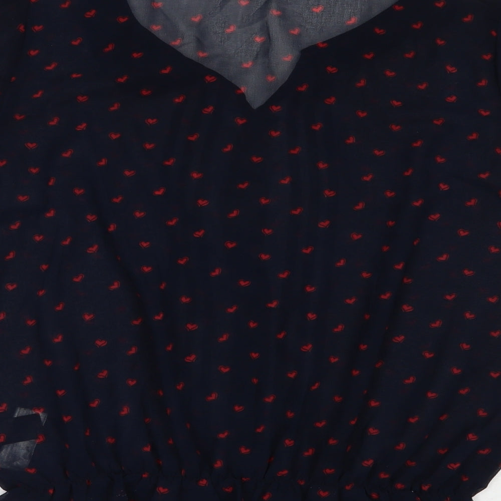 NEXT Womens Blue Geometric Polyester Basic Blouse Size 14 Collared - Heart Print