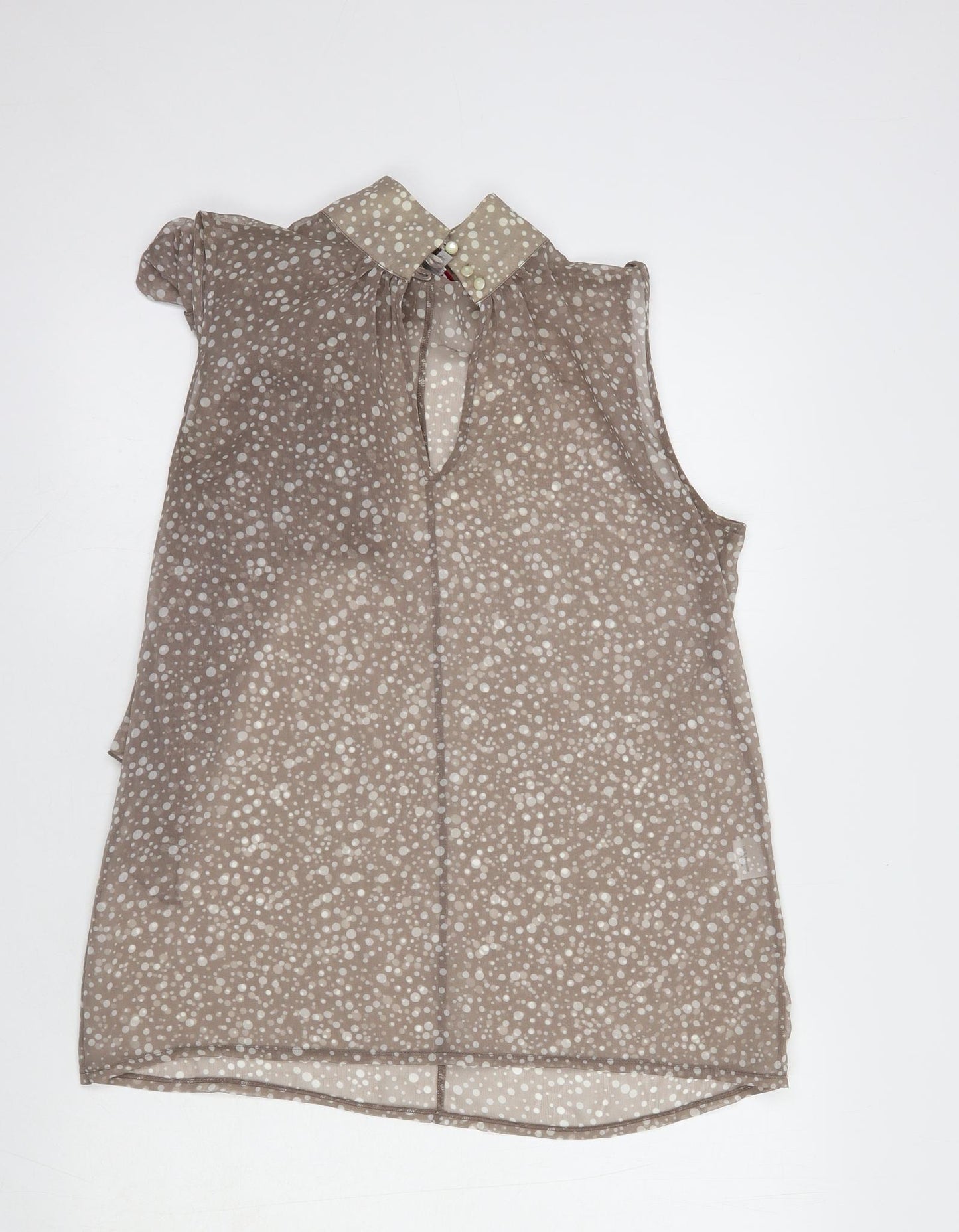 Milano Womens Brown Animal Print Polyester Basic Blouse Size 12 High Neck