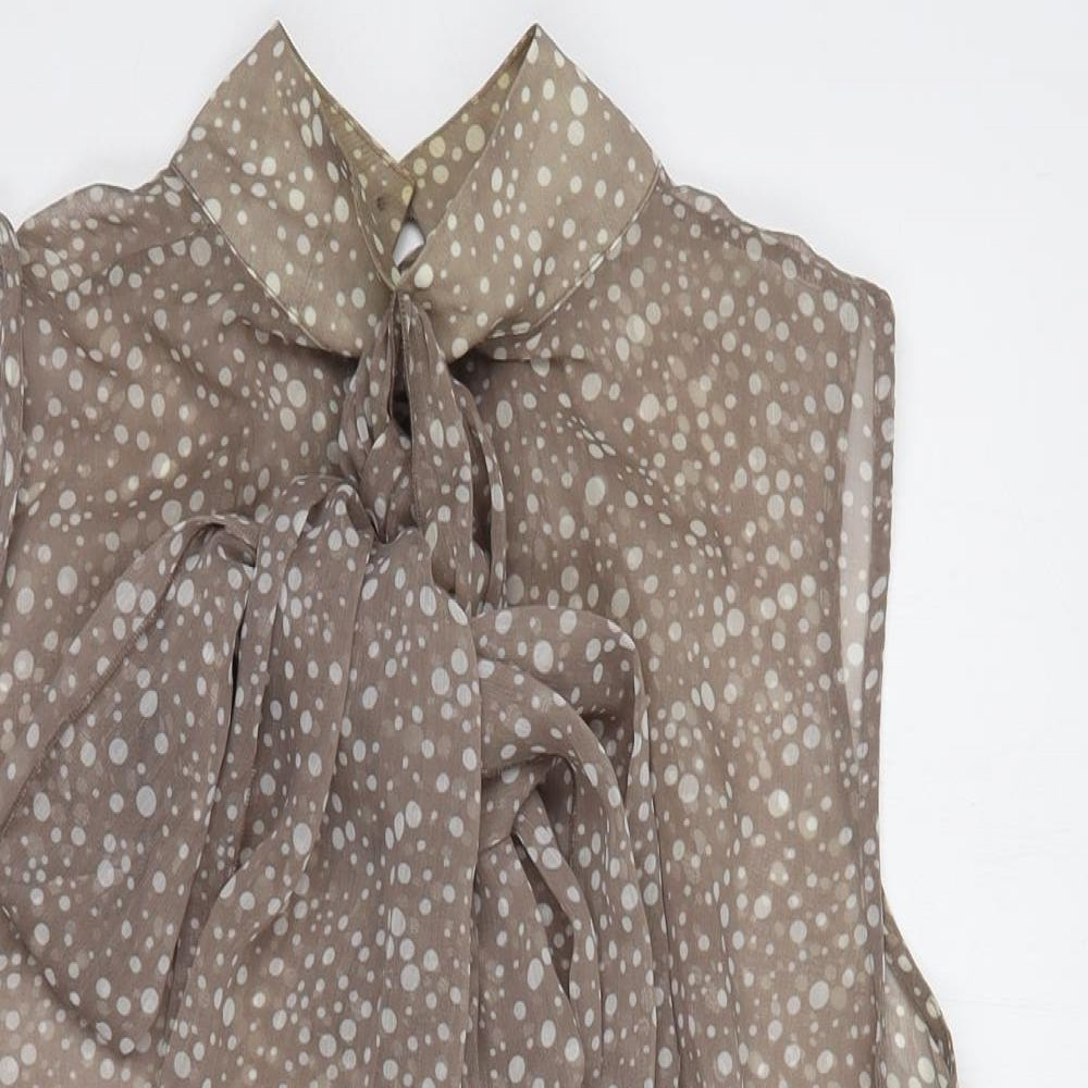 Milano Womens Brown Animal Print Polyester Basic Blouse Size 12 High Neck