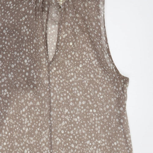 Milano Womens Brown Animal Print Polyester Basic Blouse Size 12 High Neck