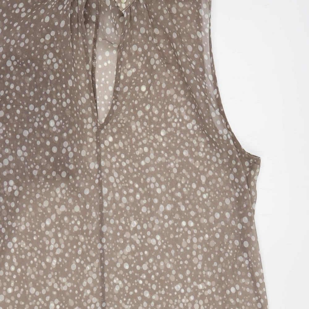 Milano Womens Brown Animal Print Polyester Basic Blouse Size 12 High Neck