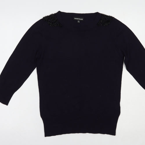 Warehouse Womens Blue Boat Neck  Viscose Pullover Jumper Size 12