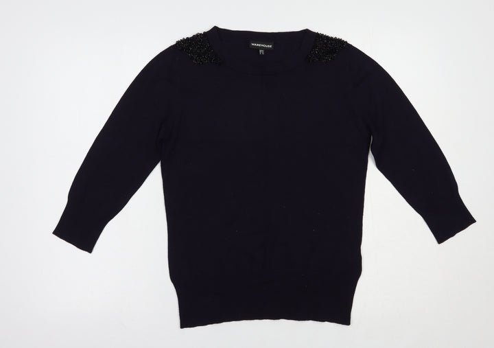 Warehouse Womens Blue Boat Neck  Viscose Pullover Jumper Size 12