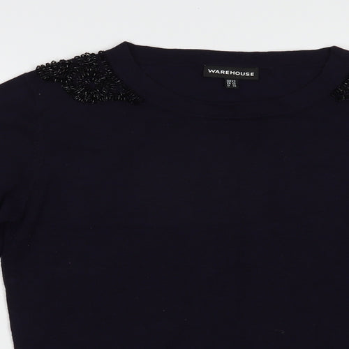 Warehouse Womens Blue Boat Neck  Viscose Pullover Jumper Size 12