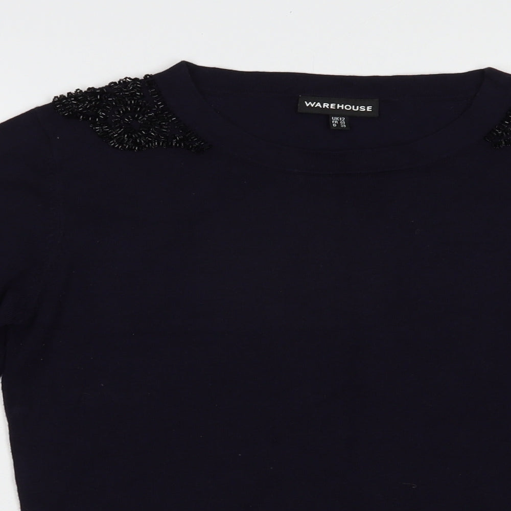 Warehouse Womens Blue Boat Neck  Viscose Pullover Jumper Size 12