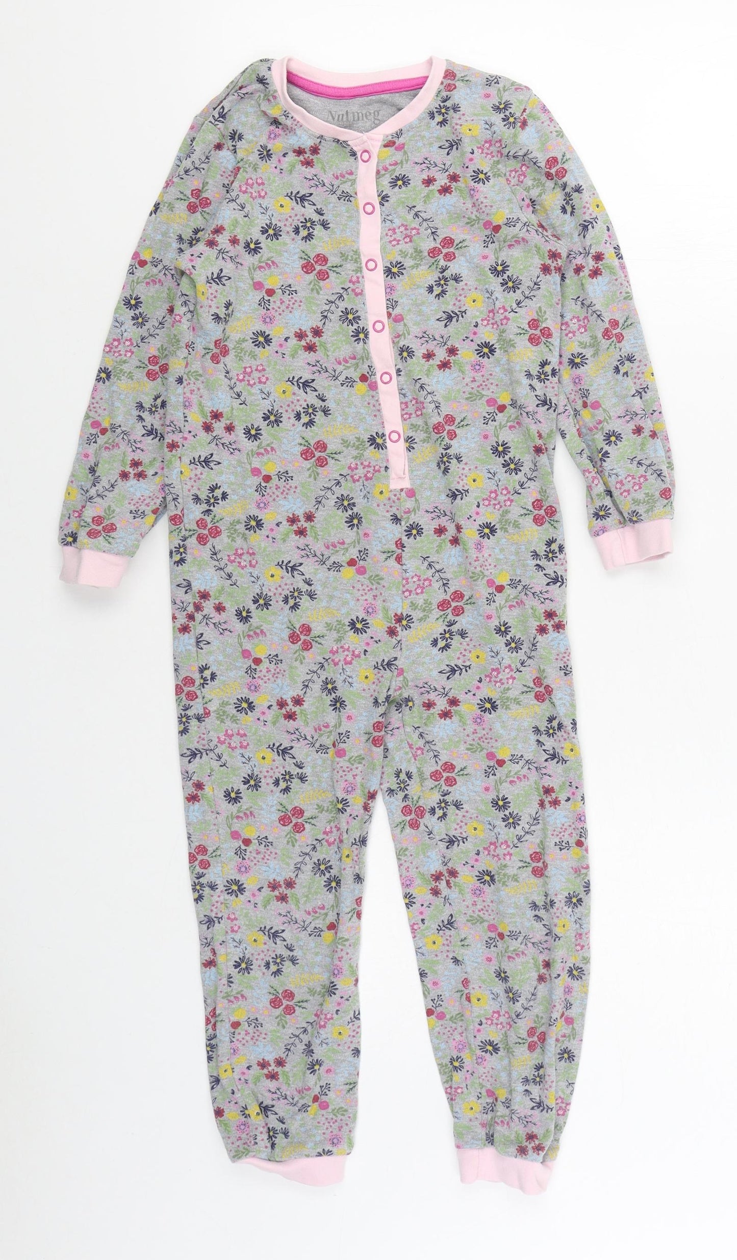 Nutmeg Girls Grey Floral Cotton Top One Piece Size 5-6 Years  Button
