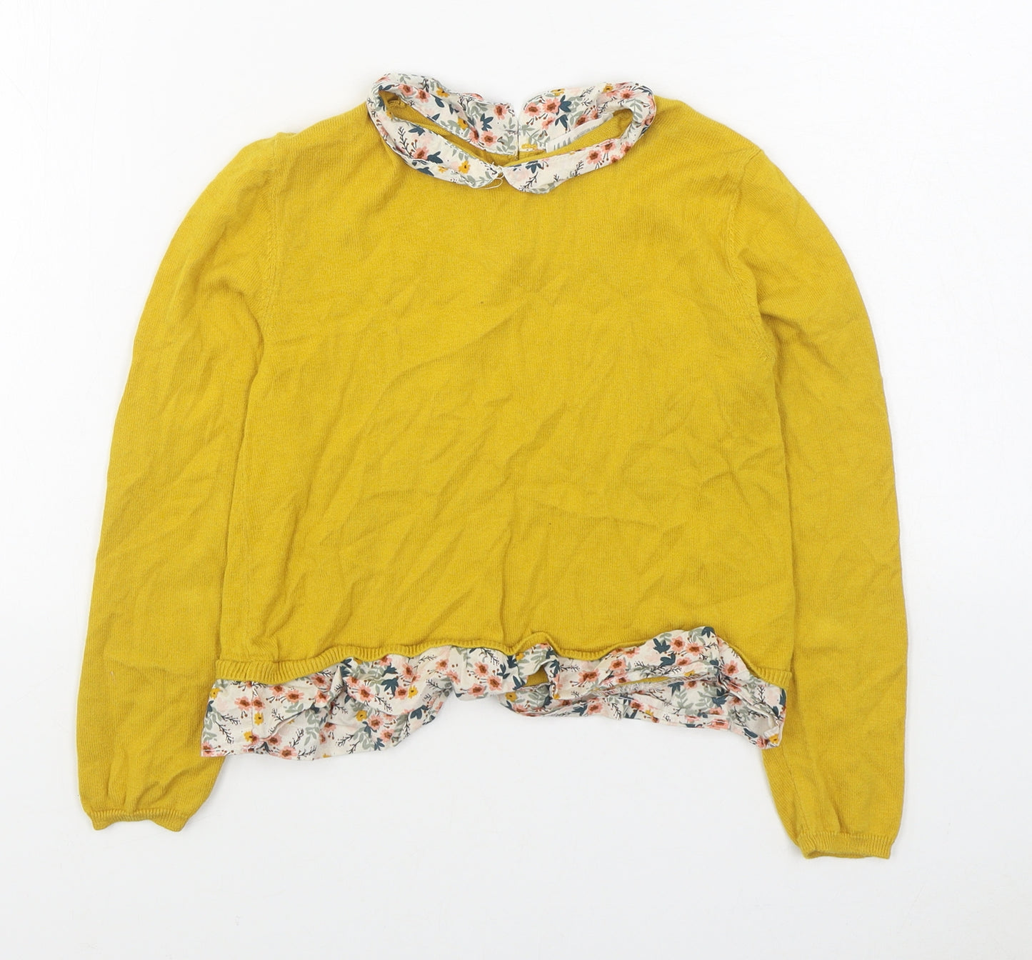 H&M Girls Yellow Collared  100% Cotton Pullover Jumper Size 7-8 Years  Pullover