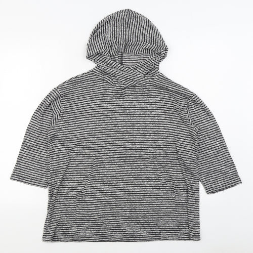 Cha Cha Vente Womens Black Striped Rayon Pullover Hoodie Size XL  Pullover