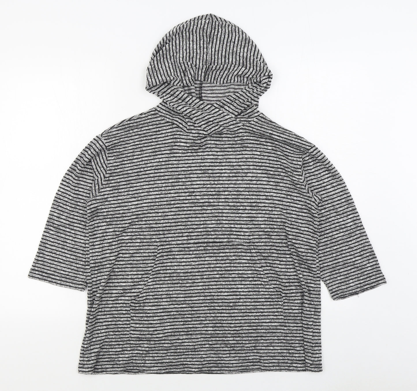 Cha Cha Vente Womens Black Striped Rayon Pullover Hoodie Size XL  Pullover