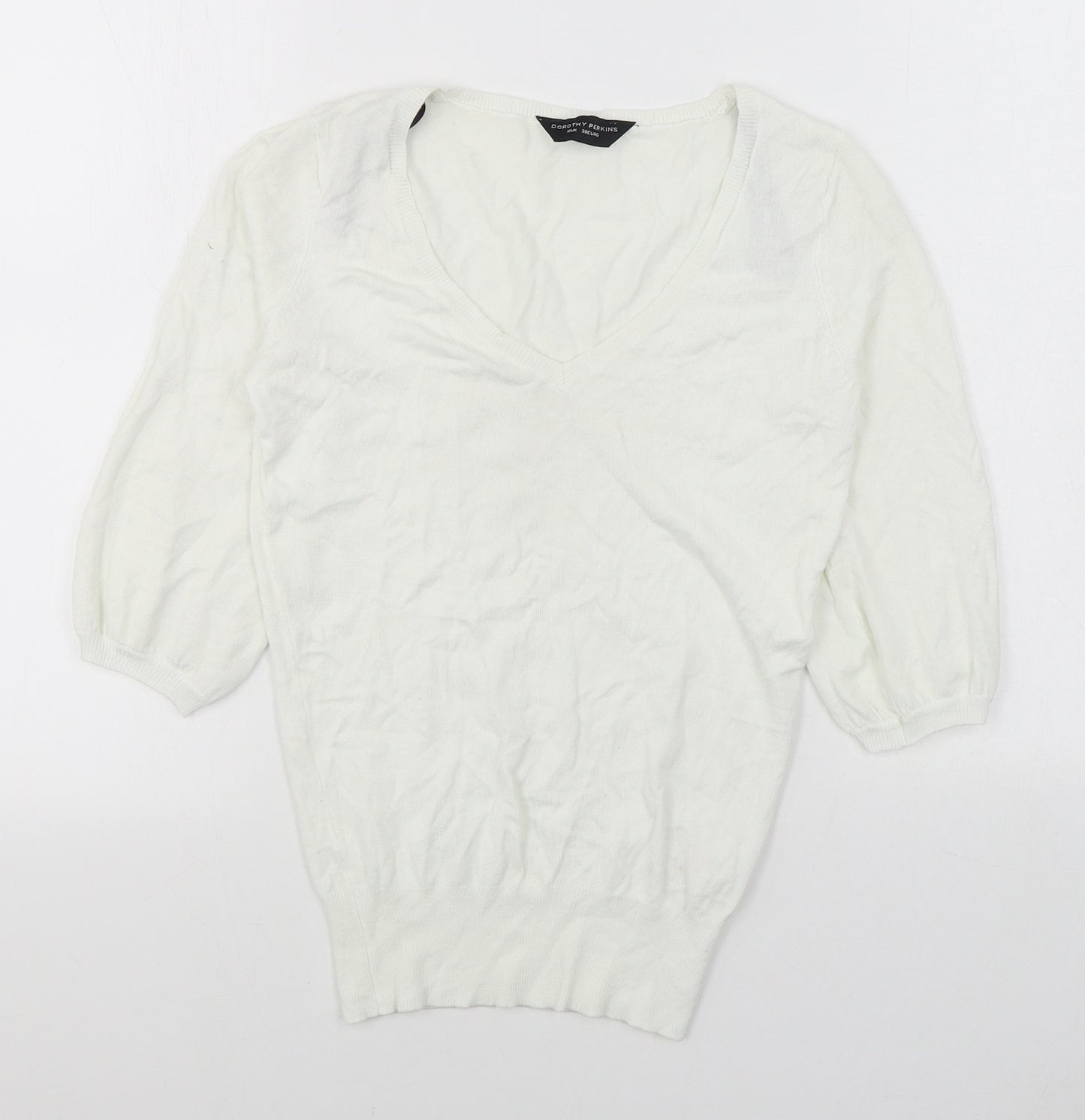 Dorothy Perkins Womens White V-Neck  Viscose Pullover Jumper Size 10