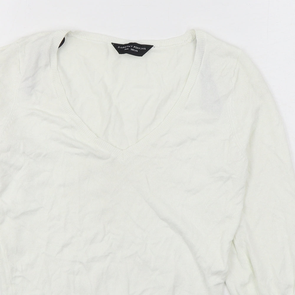 Dorothy Perkins Womens White V-Neck  Viscose Pullover Jumper Size 10