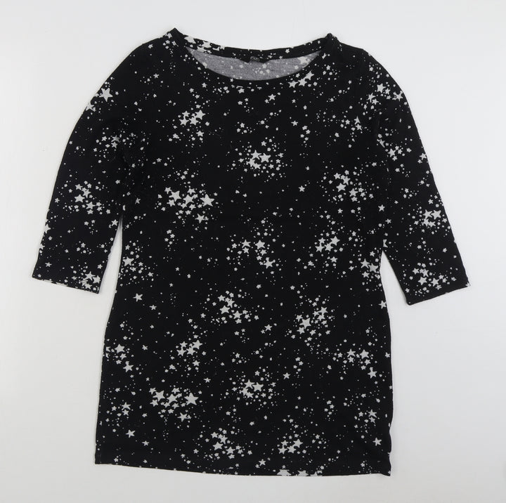 F&F Womens Black Geometric Polyester Jumper Dress Size 12 Boat Neck Pullover