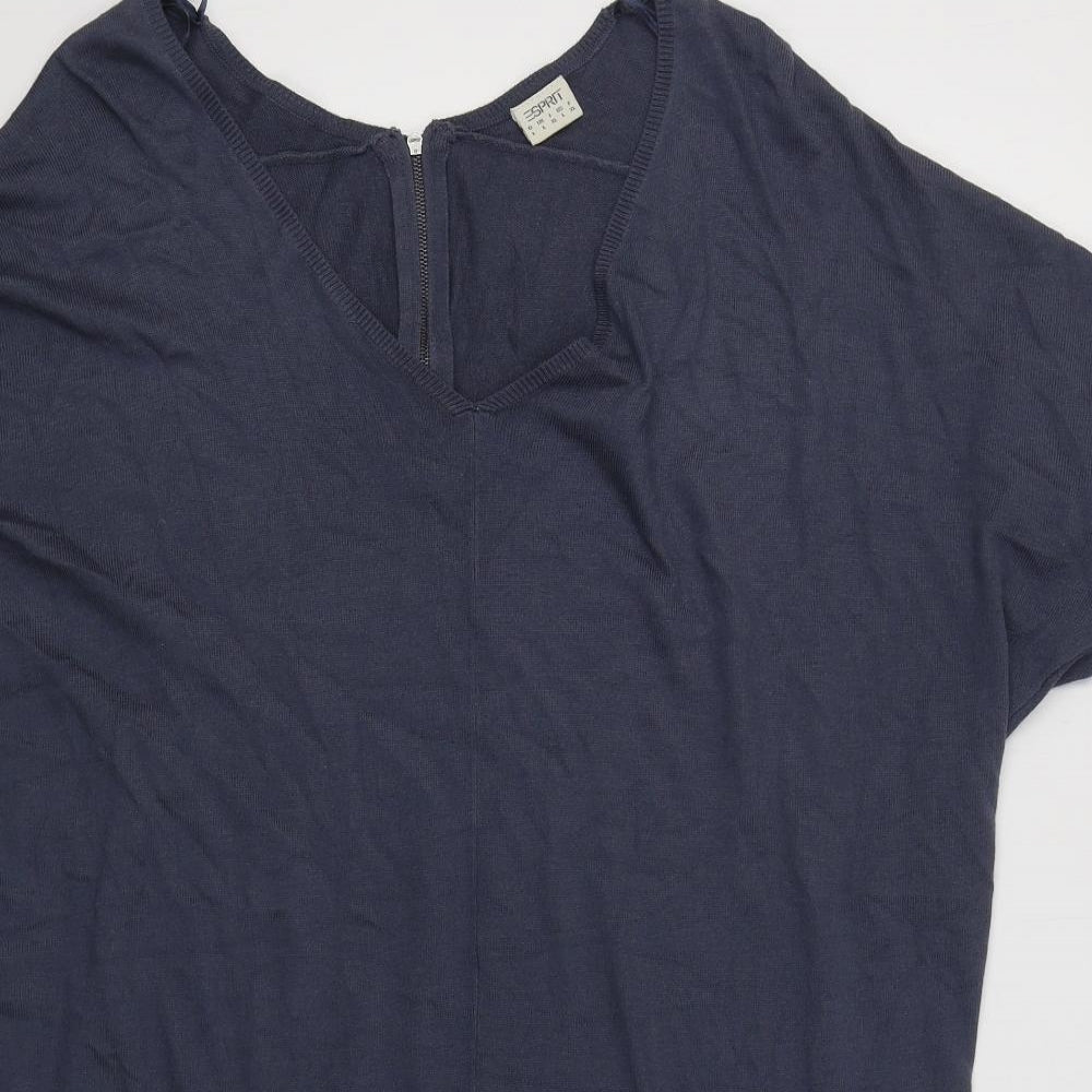 Espirit Womens Blue V-Neck  Viscose Pullover Jumper Size L