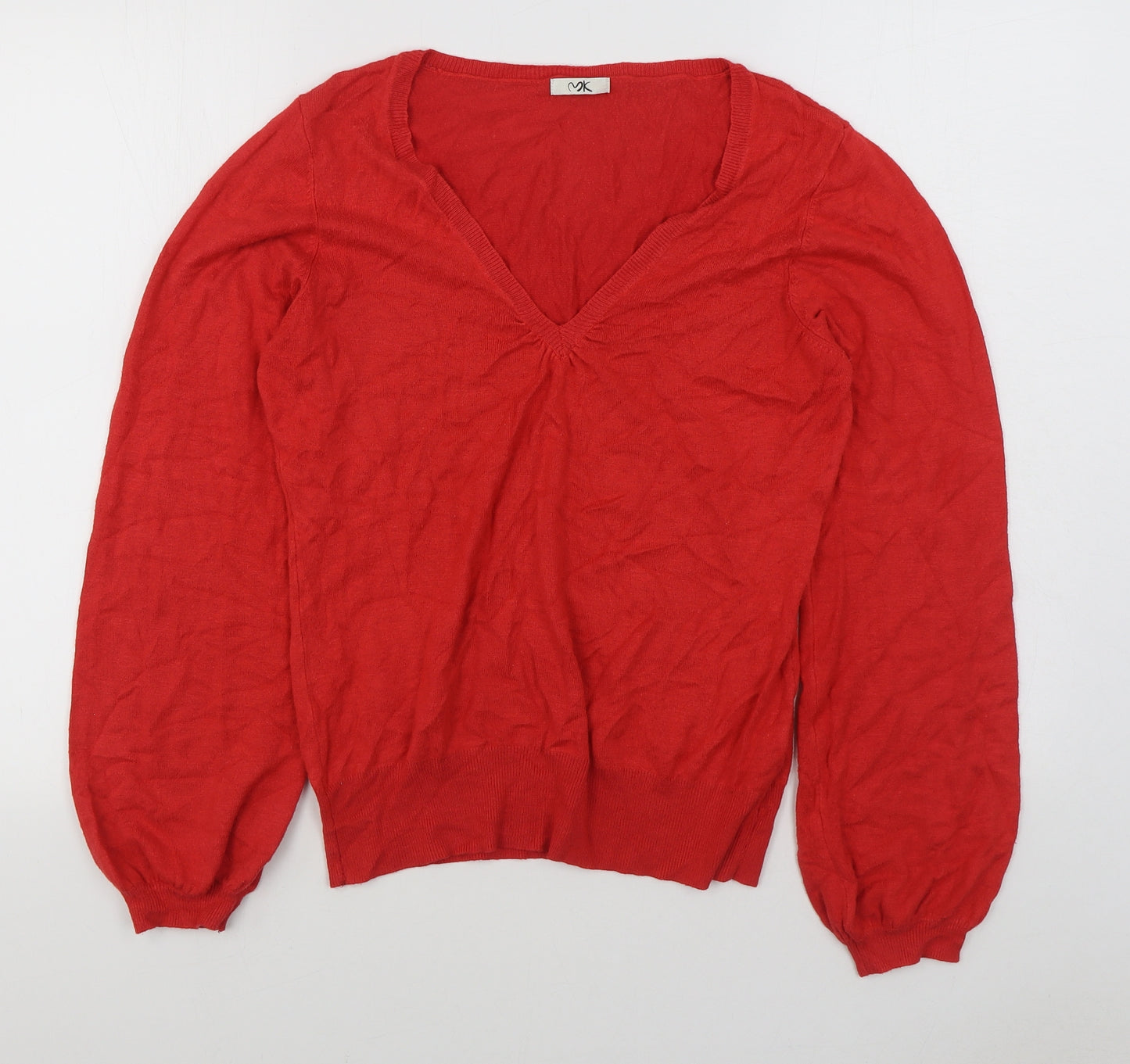 MK Womens Red V-Neck  Viscose Pullover Jumper Size 14