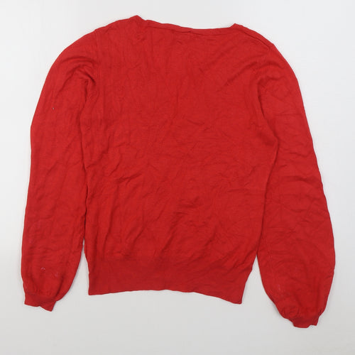 MK Womens Red V-Neck  Viscose Pullover Jumper Size 14