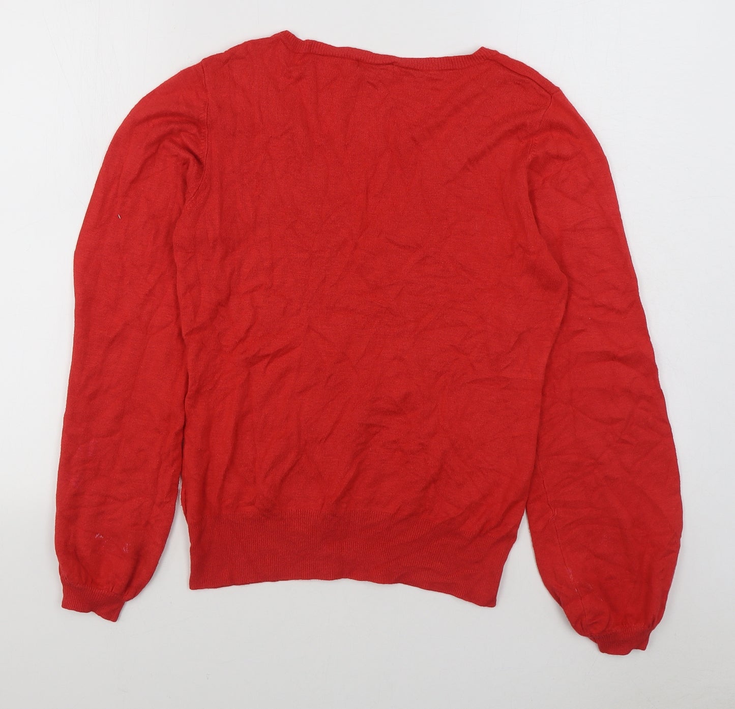 MK Womens Red V-Neck  Viscose Pullover Jumper Size 14