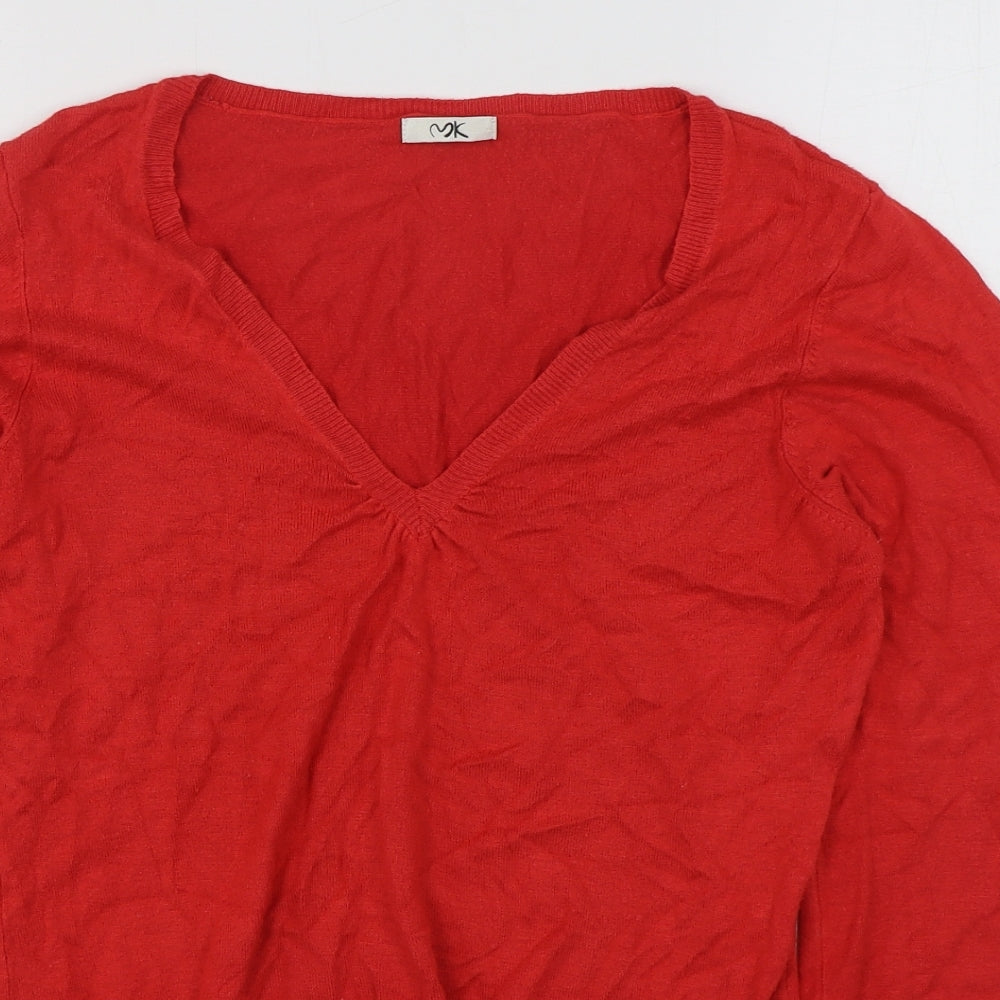 MK Womens Red V-Neck  Viscose Pullover Jumper Size 14