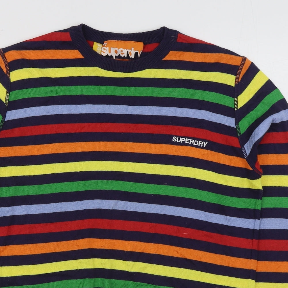 Superdry Mens Multicoloured Round Neck Striped Cotton Pullover Jumper Size S