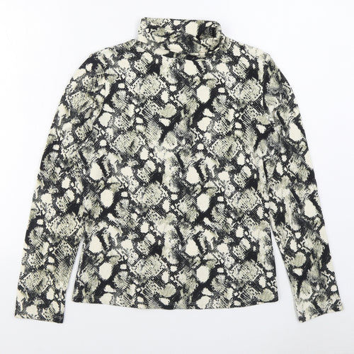 Primark Womens Black Roll Neck Animal Print Polyester Pullover Jumper Size S