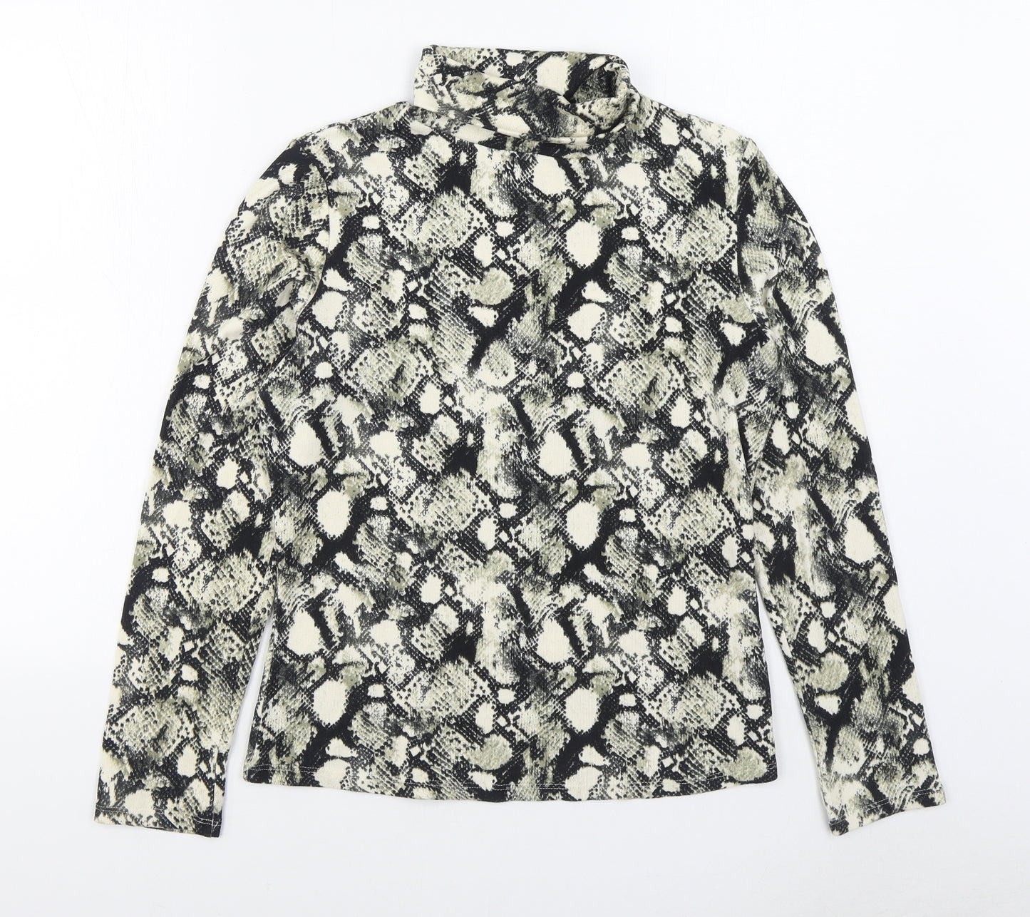 Primark Womens Black Roll Neck Animal Print Polyester Pullover Jumper Size S