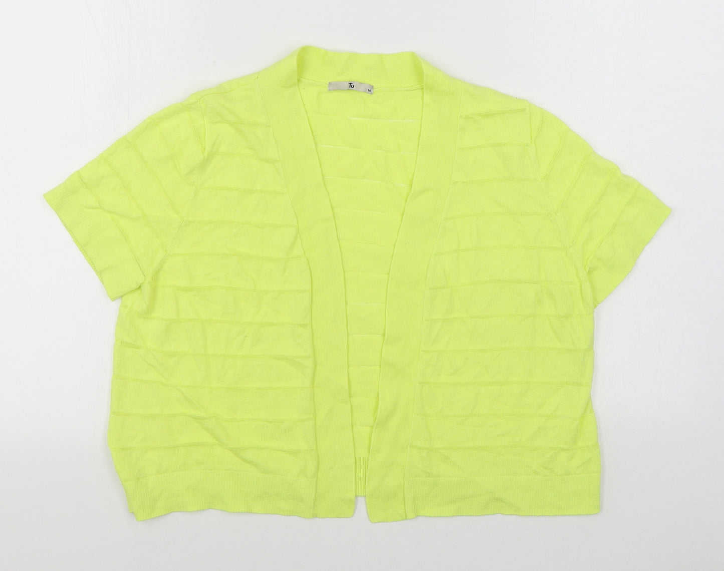 TU Womens Yellow V-Neck  Cotton Shrug Jumper Size 14