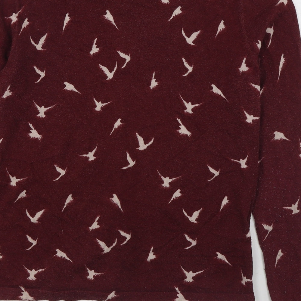 NEXT Womens Red Scoop Neck Geometric Cotton Cardigan Jumper Size 12