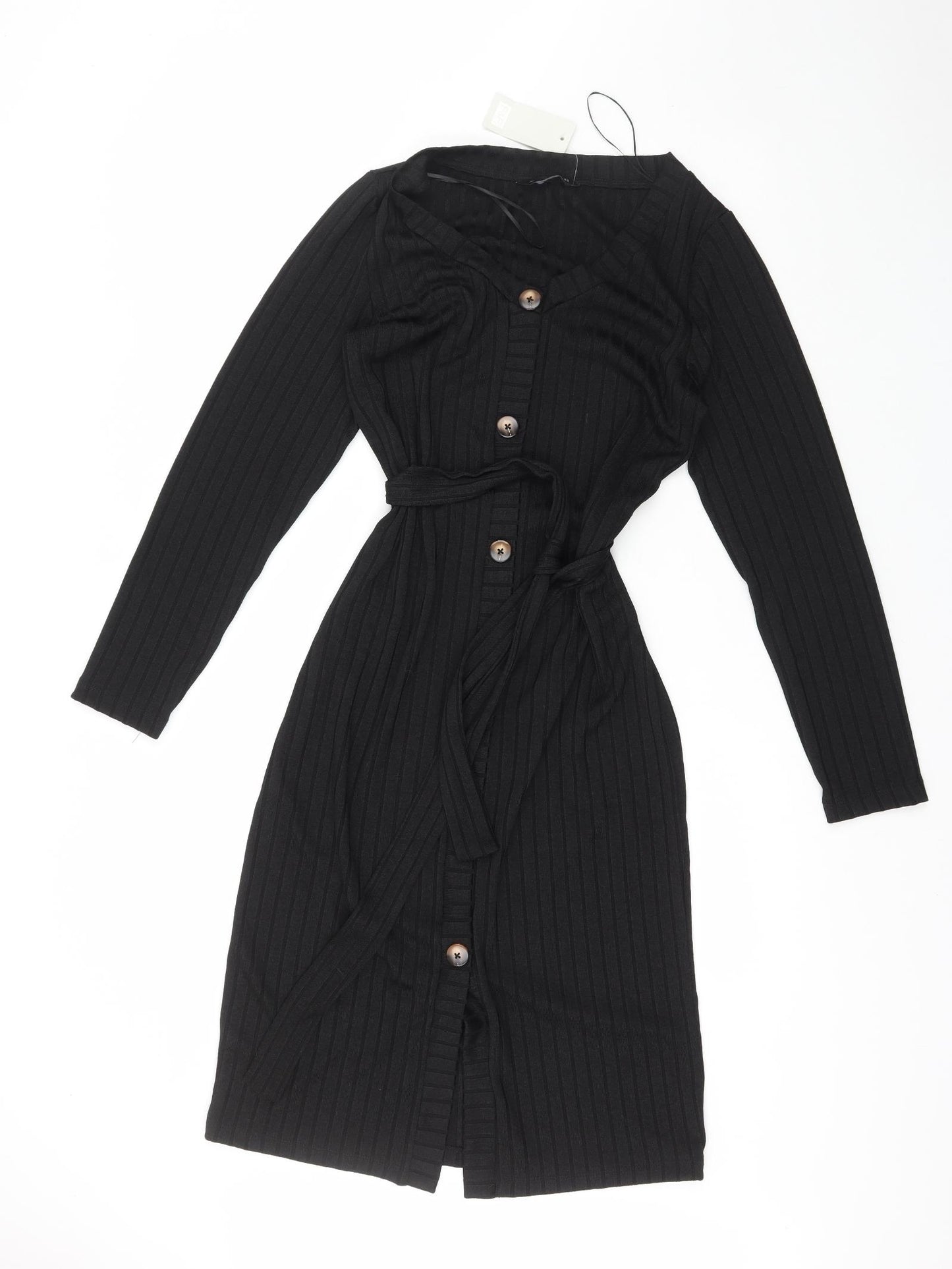 F&F Womens Black  Polyester Wrap Dress  Size 14  Scoop Neck