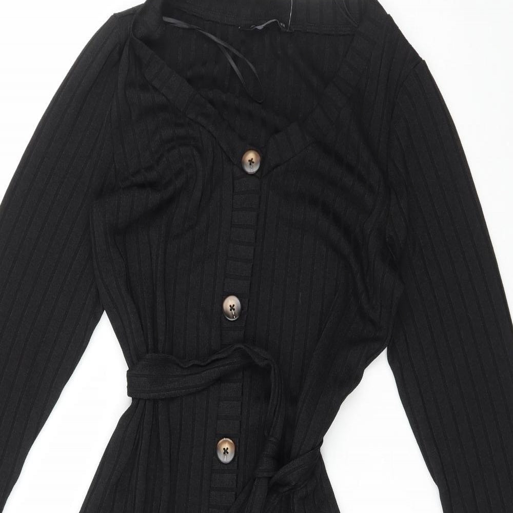 F&F Womens Black  Polyester Wrap Dress  Size 14  Scoop Neck