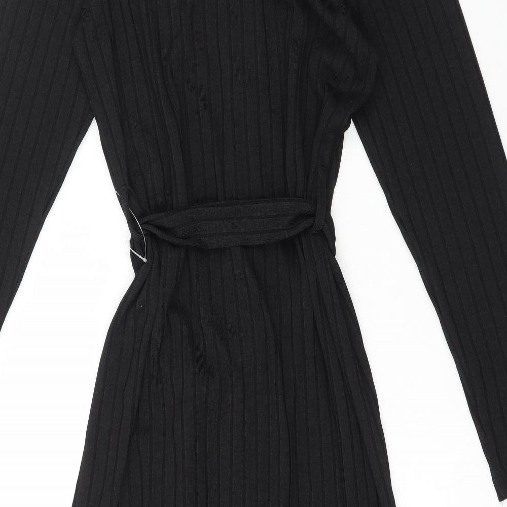 F&F Womens Black  Polyester Wrap Dress  Size 14  Scoop Neck