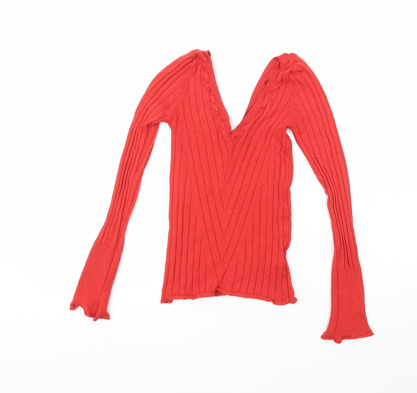 Topshop Womens Red V-Neck  Viscose Pullover Jumper Size 8