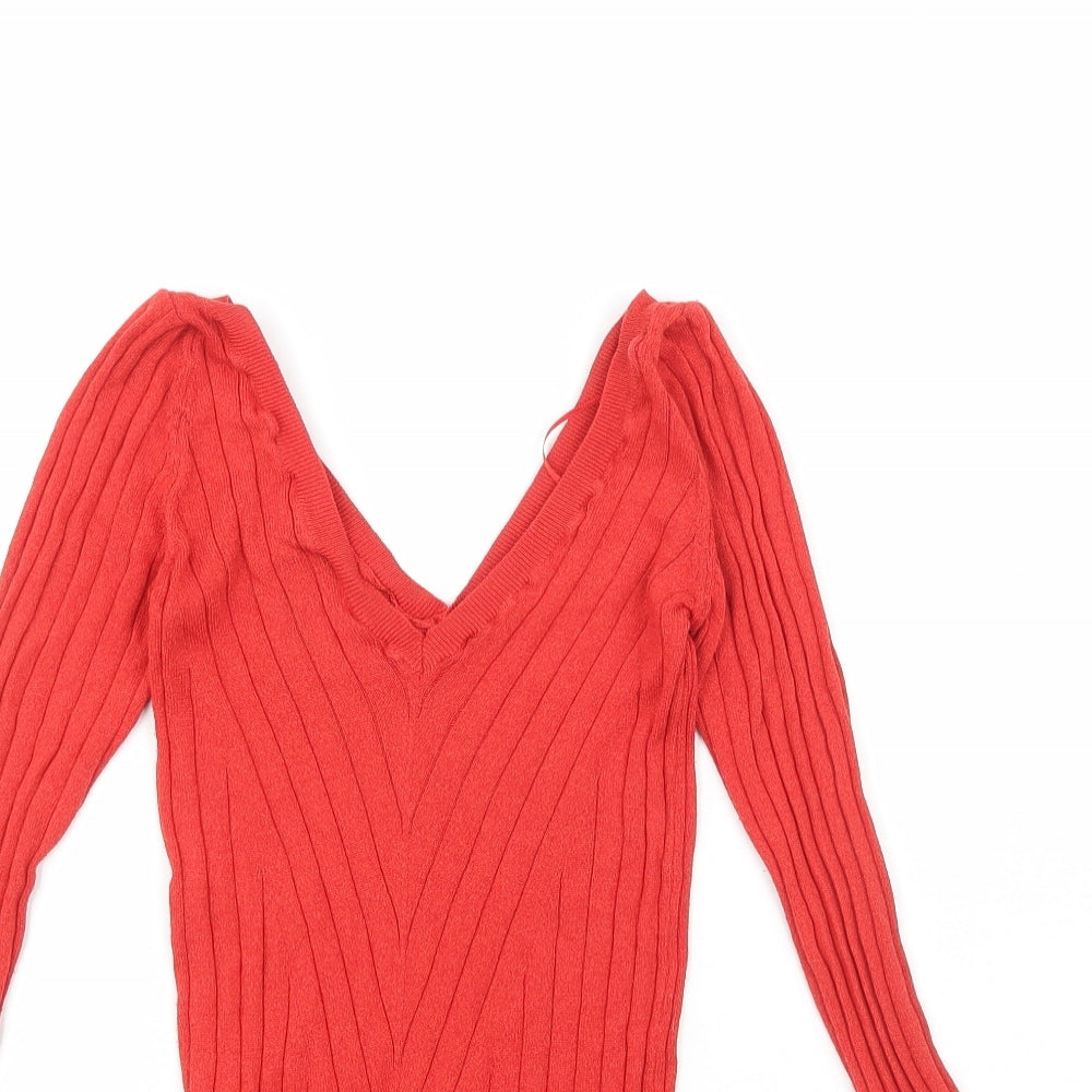 Topshop Womens Red V-Neck  Viscose Pullover Jumper Size 8