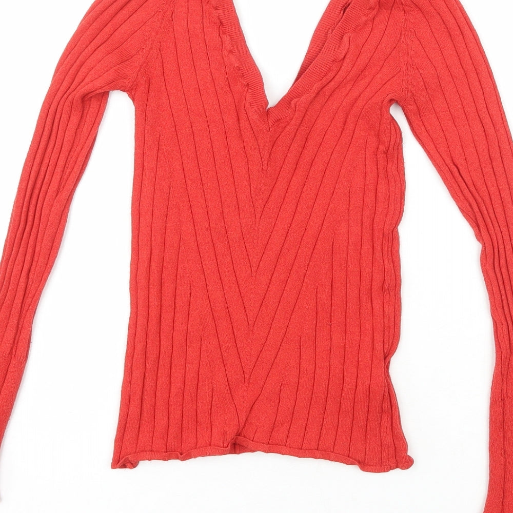 Topshop Womens Red V-Neck  Viscose Pullover Jumper Size 8