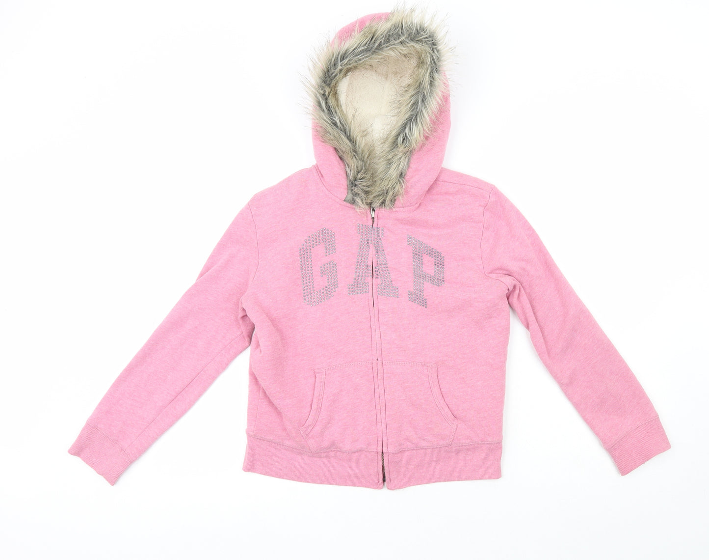 Gap Girls Pink V-Neck  Polyester Full Zip Jumper Size 10 Years