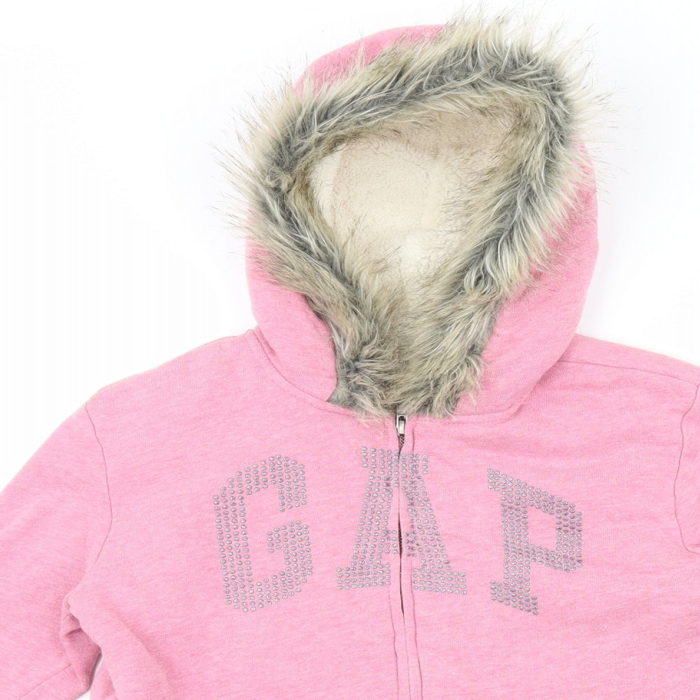 Gap Girls Pink V-Neck  Polyester Full Zip Jumper Size 10 Years