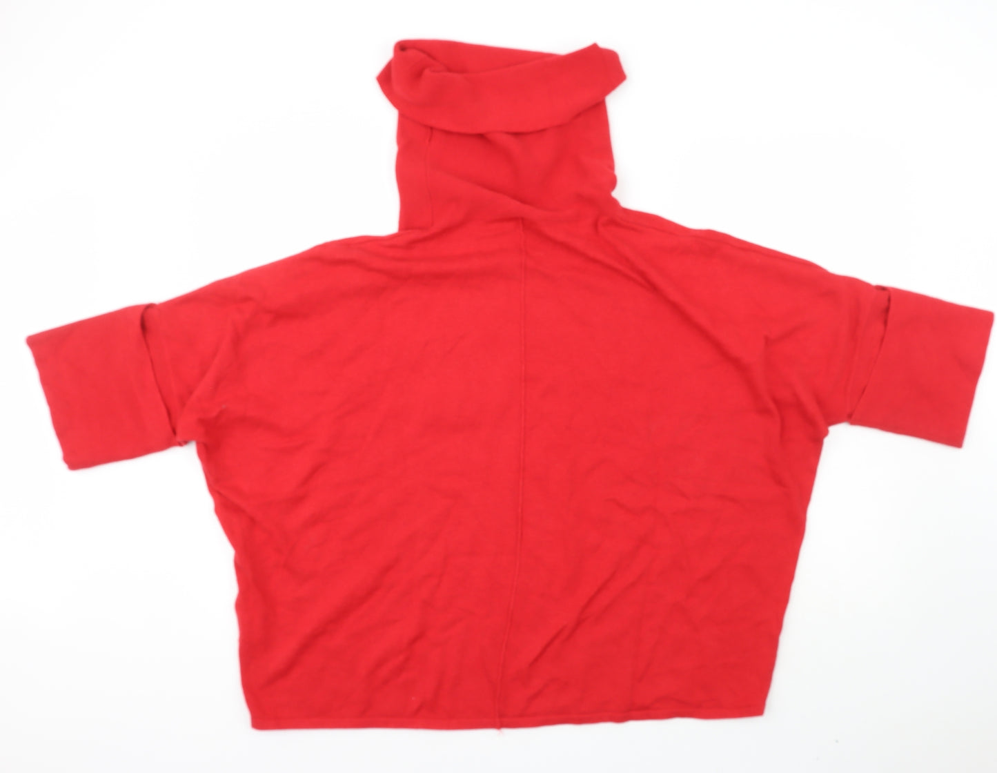 Marbel Womens Red Roll Neck  100% Cotton Cardigan Jumper One Size