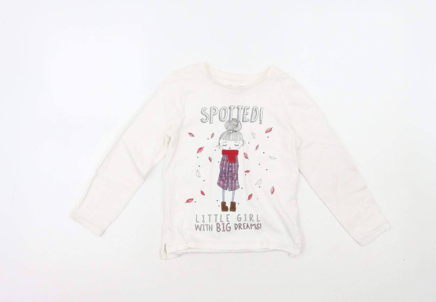 Preworn Girls White  Cotton Pullover Casual Size 6 Years Crew Neck  - Little girl with big dreams