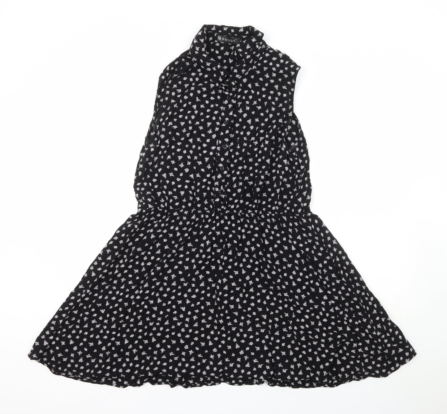 Allegra K Womens Black  Rayon Fit & Flare  Size L  Collared