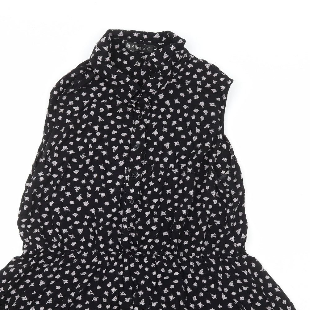 Allegra K Womens Black  Rayon Fit & Flare  Size L  Collared