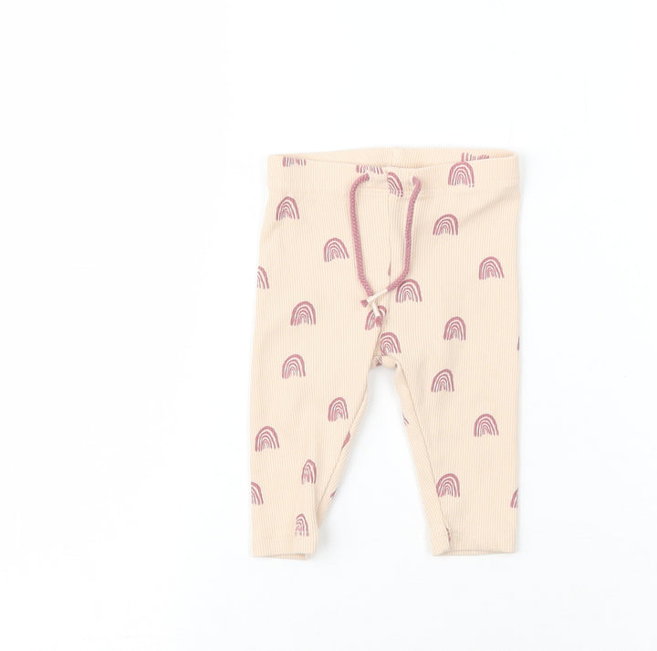 NEXT Girls Pink Cotton Sweatpants Trousers Size 3-6 Months - Rainbow